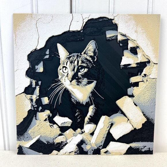 Curious Tabby Cat Art, Cat in Crumbling Wall Art, Bold Cat Print, Cat Decor - Picture 1 of 9